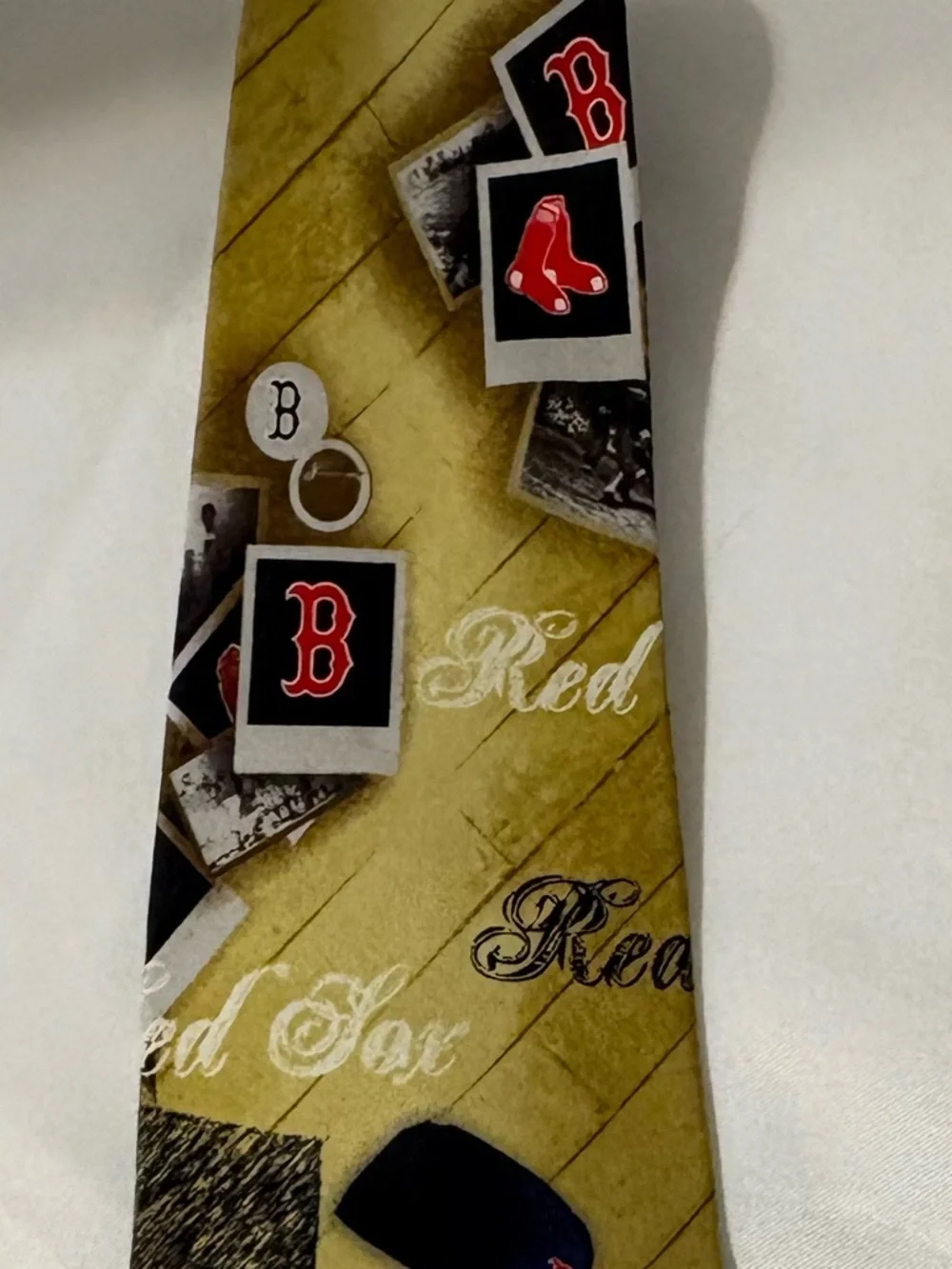 vintage-style Boston Red Sox necktie nostalgic baseball imagery team logos men’s